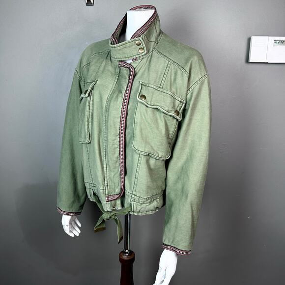 Free People Bomber utility jacket XS olive‎ green embroidery light weight - Picture 1 of 15